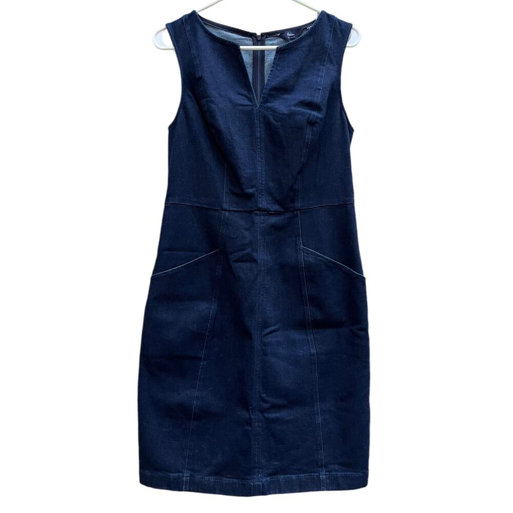 NEW Boden Helen Dark Denim Sleeveless Dress Back Zip Front Pockets Women's 6